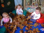 Niños jugando con hojas secas